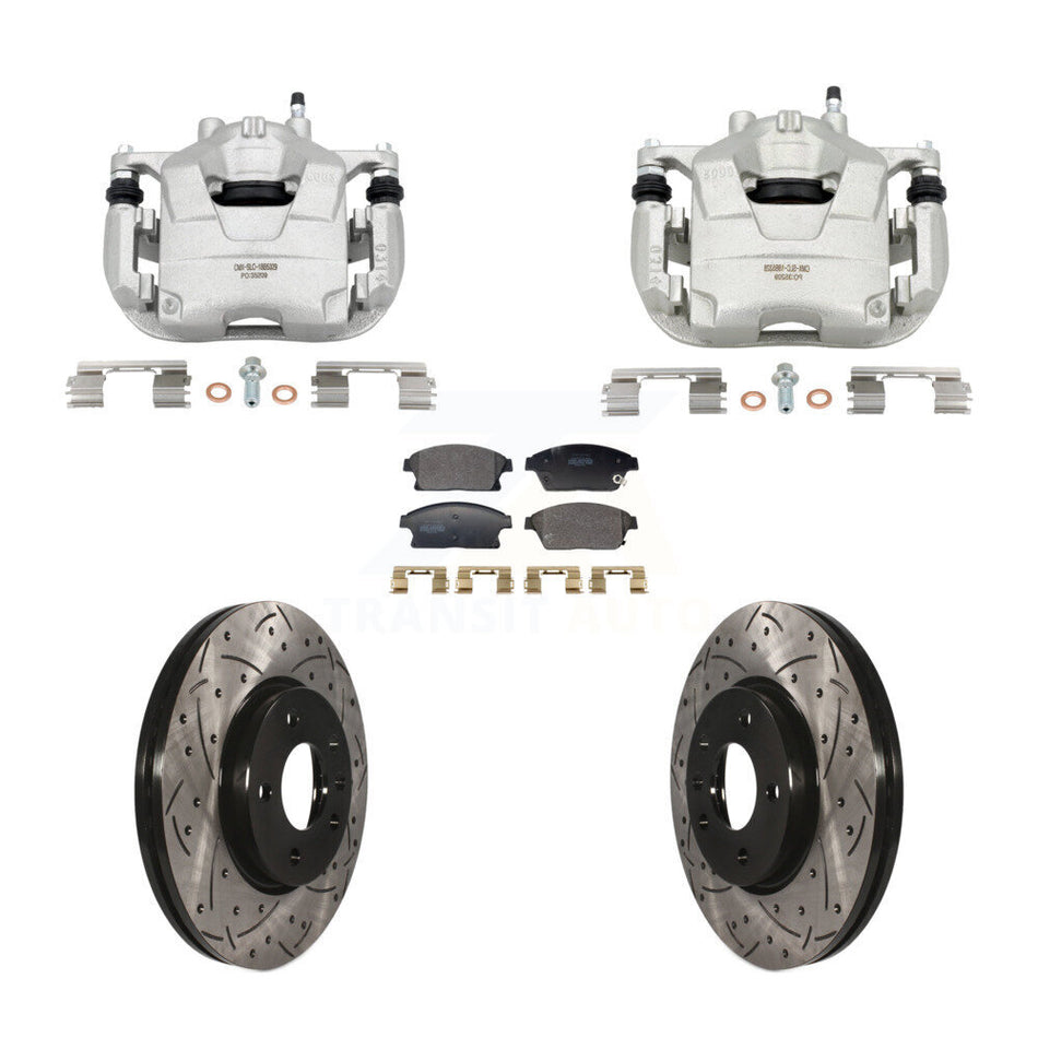 Front Brake Caliper Drill Slotted Rotors Semi-Metallic Pad Kit For Chevrolet Cruze Buick KCD-100678P