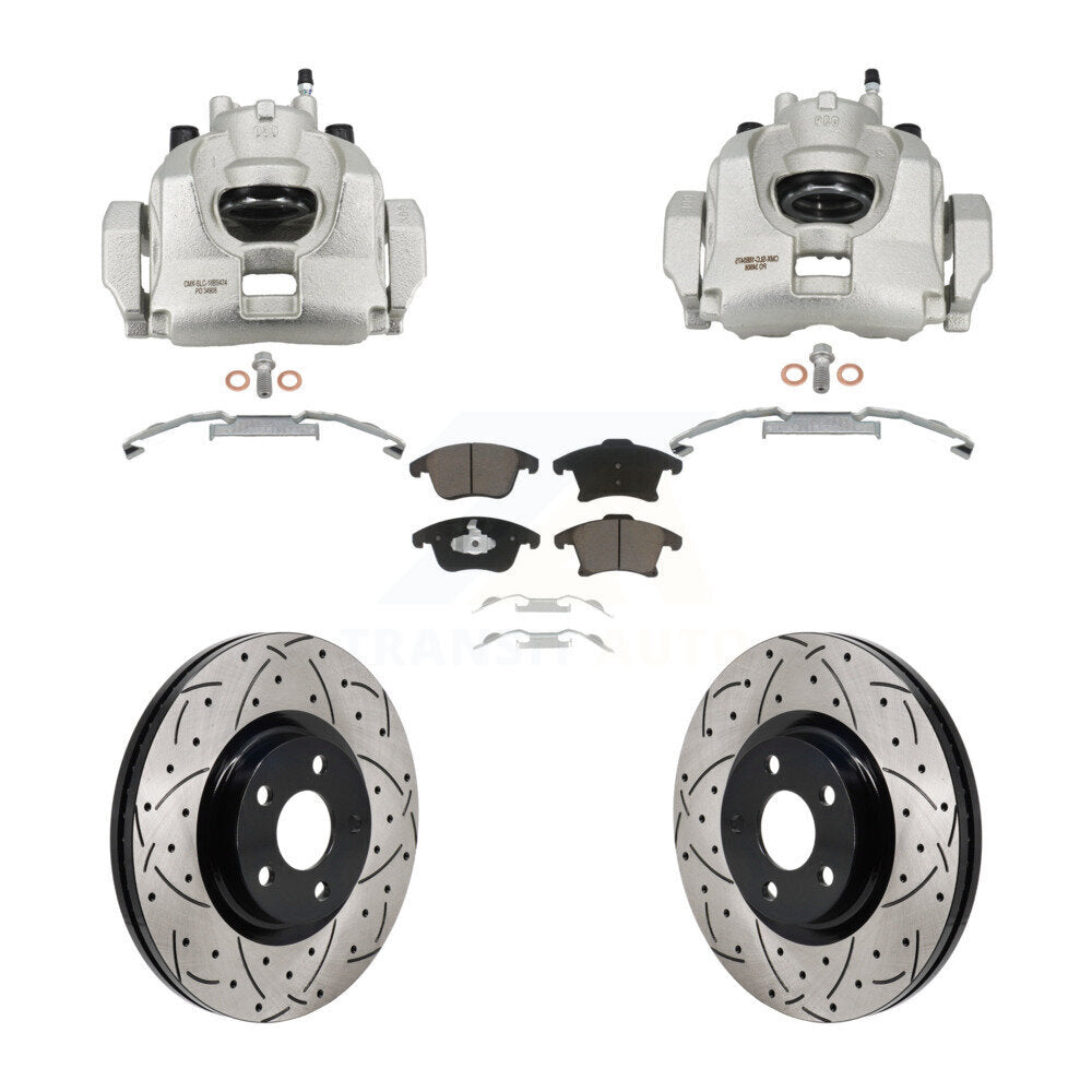 Front Disc Brake Coated Caliper Drilled Slotted Rotors & Ceramic Pad Kit For Lincoln MKZ KCD-100679C
