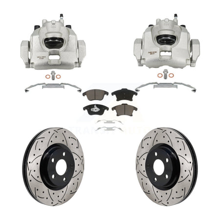 Front Disc Brake Coated Caliper Drilled Slotted Rotors & Ceramic Pad Kit For Lincoln MKZ KCD-100679C