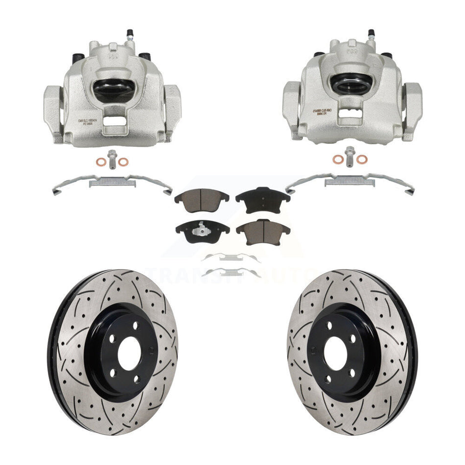 Front Disc Brake Coated Caliper Drilled Slotted Rotors & Ceramic Pad Kit For Lincoln MKZ KCD-100679C
