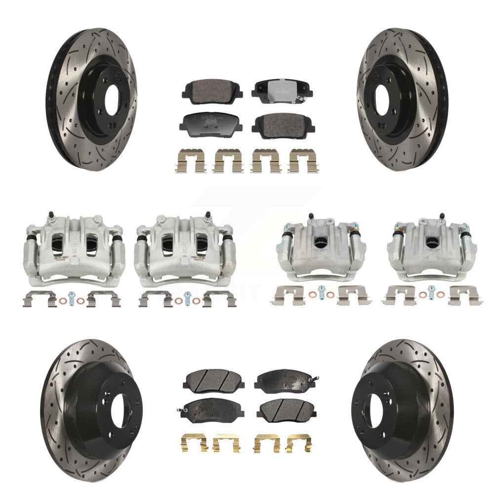 Front Rear Brake Caliper Drill Slot Rotor Ceramic Pad Kit (10Pc) For Hyundai Santa Fe XL KCD-100679T