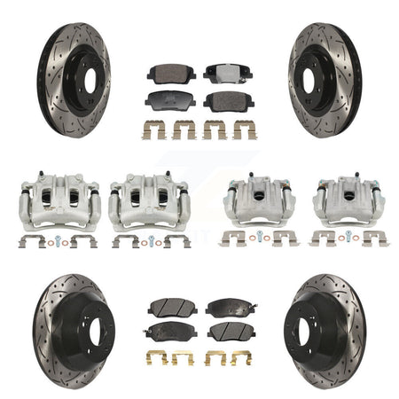Front Rear Brake Caliper Drill Slot Rotor Ceramic Pad Kit (10Pc) For Hyundai Santa Fe XL KCD-100679T