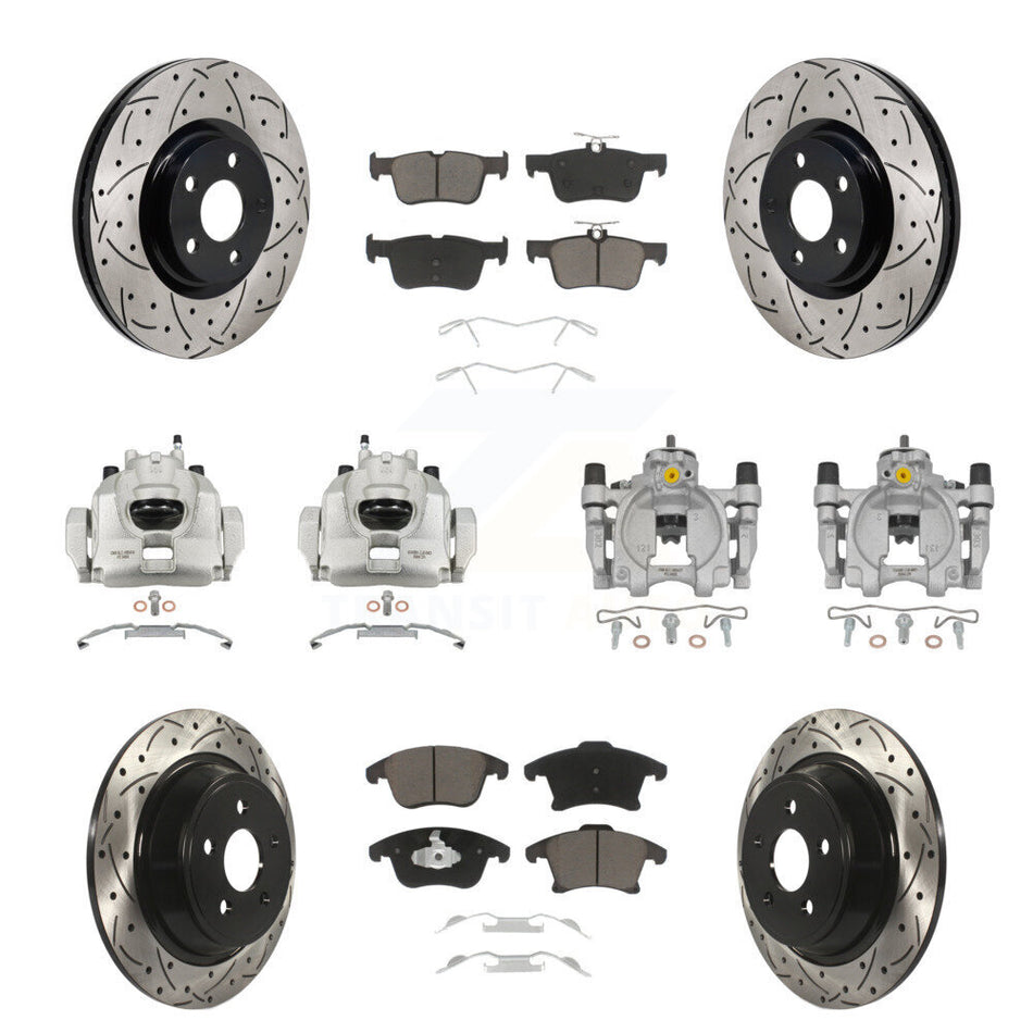 Front Rear Brake Coated Caliper Drill Slot Rotors Ceramic Pad Kit (10Pc) For Lincoln MKZ KCD-100680C