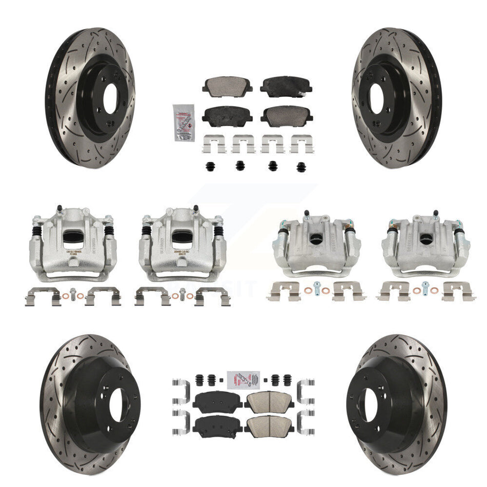 Front Rear Disc Brake Coated Caliper Drilled Slotted Rotors & Ceramic Pad Kit (10Pc) For KCD-100680N