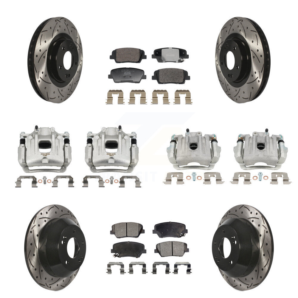 Front Rear Disc Brake Coated Caliper Drilled Slotted Rotors & Ceramic Pad Kit (10Pc) For KCD-100680T
