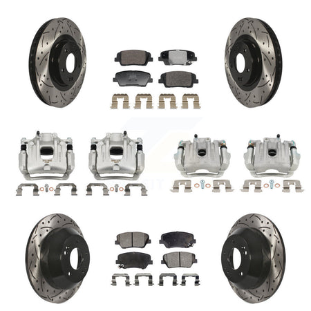 Front Rear Disc Brake Coated Caliper Drilled Slotted Rotors & Ceramic Pad Kit (10Pc) For KCD-100680T