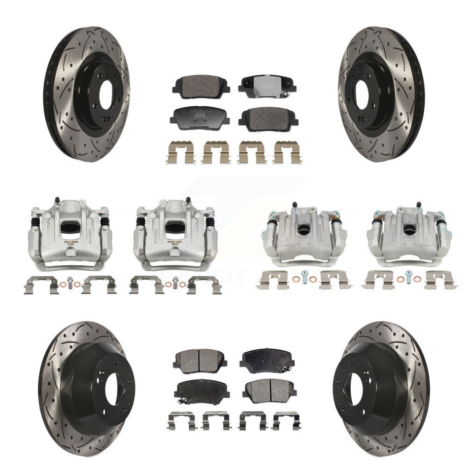 Front Rear Disc Brake Coated Caliper Drilled Slotted Rotors & Ceramic Pad Kit (10Pc) For KCD-100680T