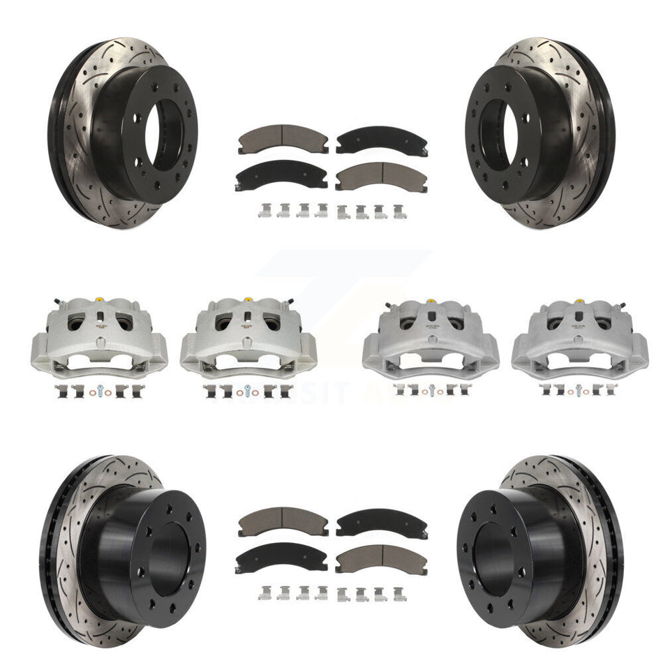 Front Rear Brake Caliper Drill Slot Rotors Ceramic Pad Kit (10Pc) For GMC Sierra 3500 HD KCD-100681C