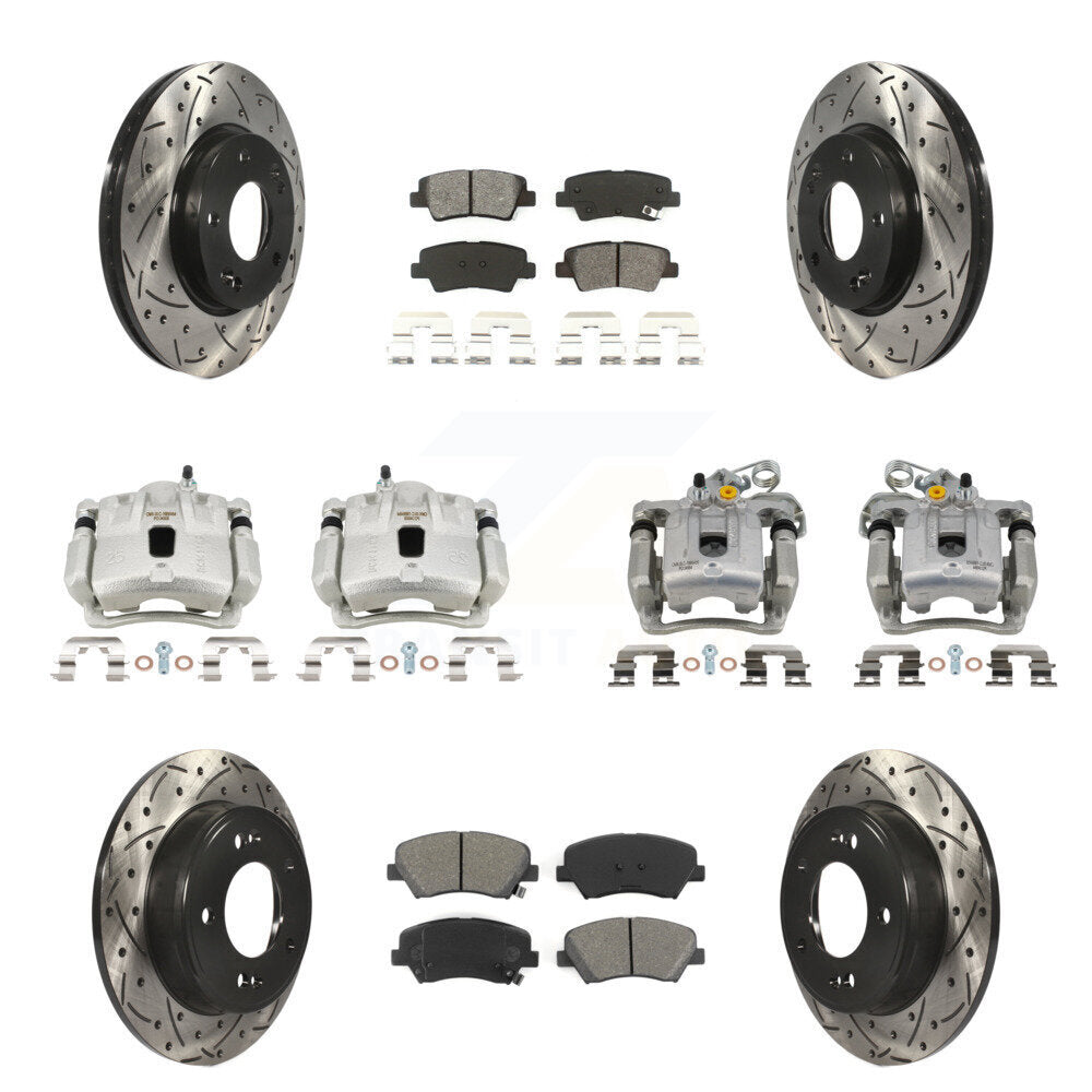 Front Rear Brake Caliper Drill Slot Rotor Semi-Metallic Pad Kit (10Pc) For Hyundai Coupe KCD-100681S