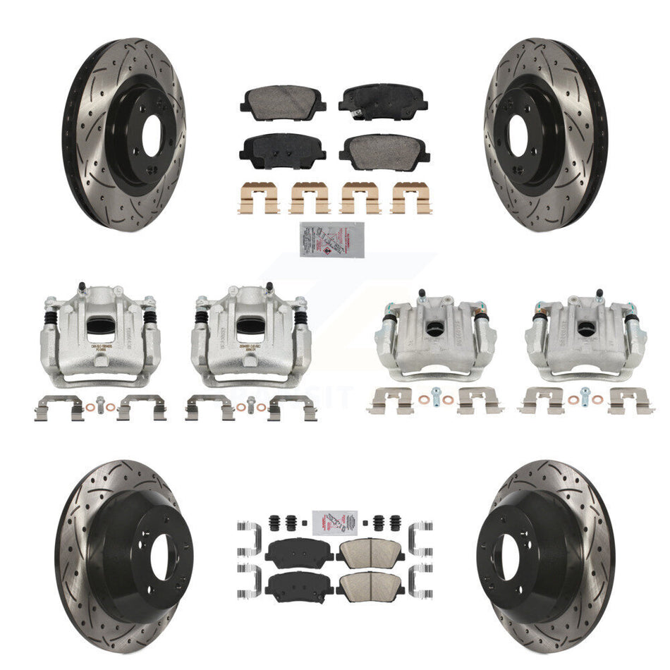 Front Rear Disc Brake Coated Caliper Drilled Slotted Rotors & Ceramic Pad Kit (10Pc) For KCD-100682N
