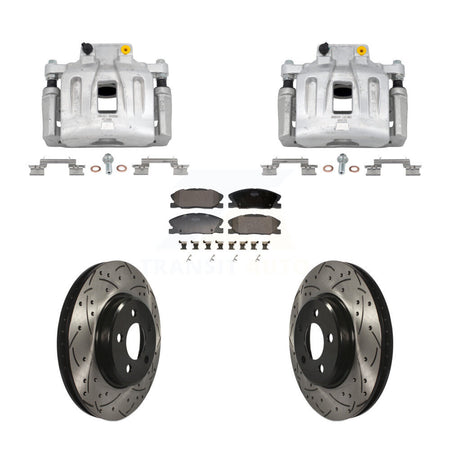 Front Disc Brake Coated Caliper Drill Slot Rotor Semi-Metallic Pad Kit For Dodge Charger KCD-100682P