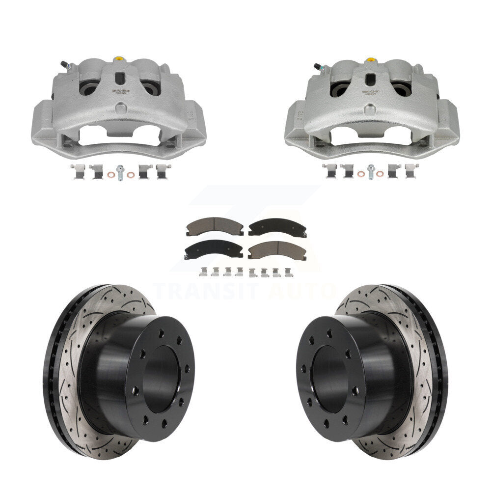 Rear Brake Caliper Drill Slotted Rotors Ceramic Pad Kit For GMC Sierra 3500 HD Chevrolet KCD-100683C