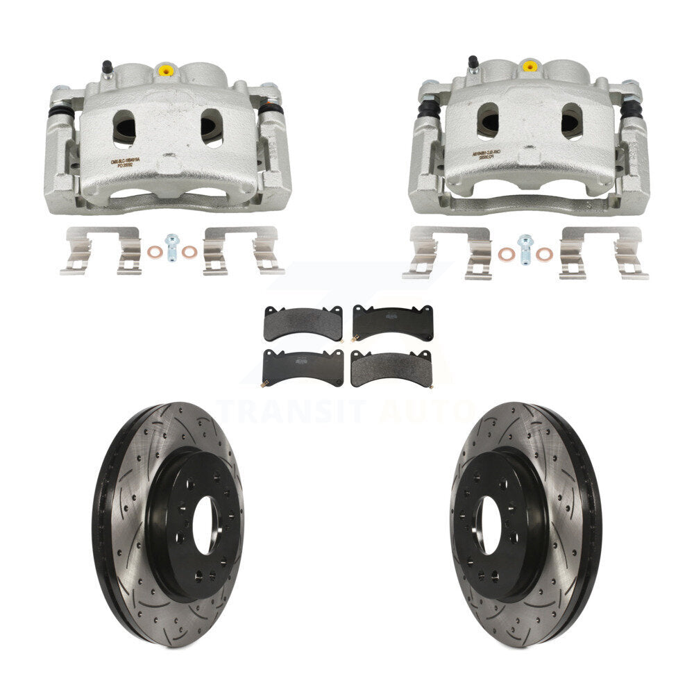 Front Brake Caliper Drill Slot Rotor Semi-Metallic Pad Kit For GMC Sierra 1500 Chevrolet KCD-100684P