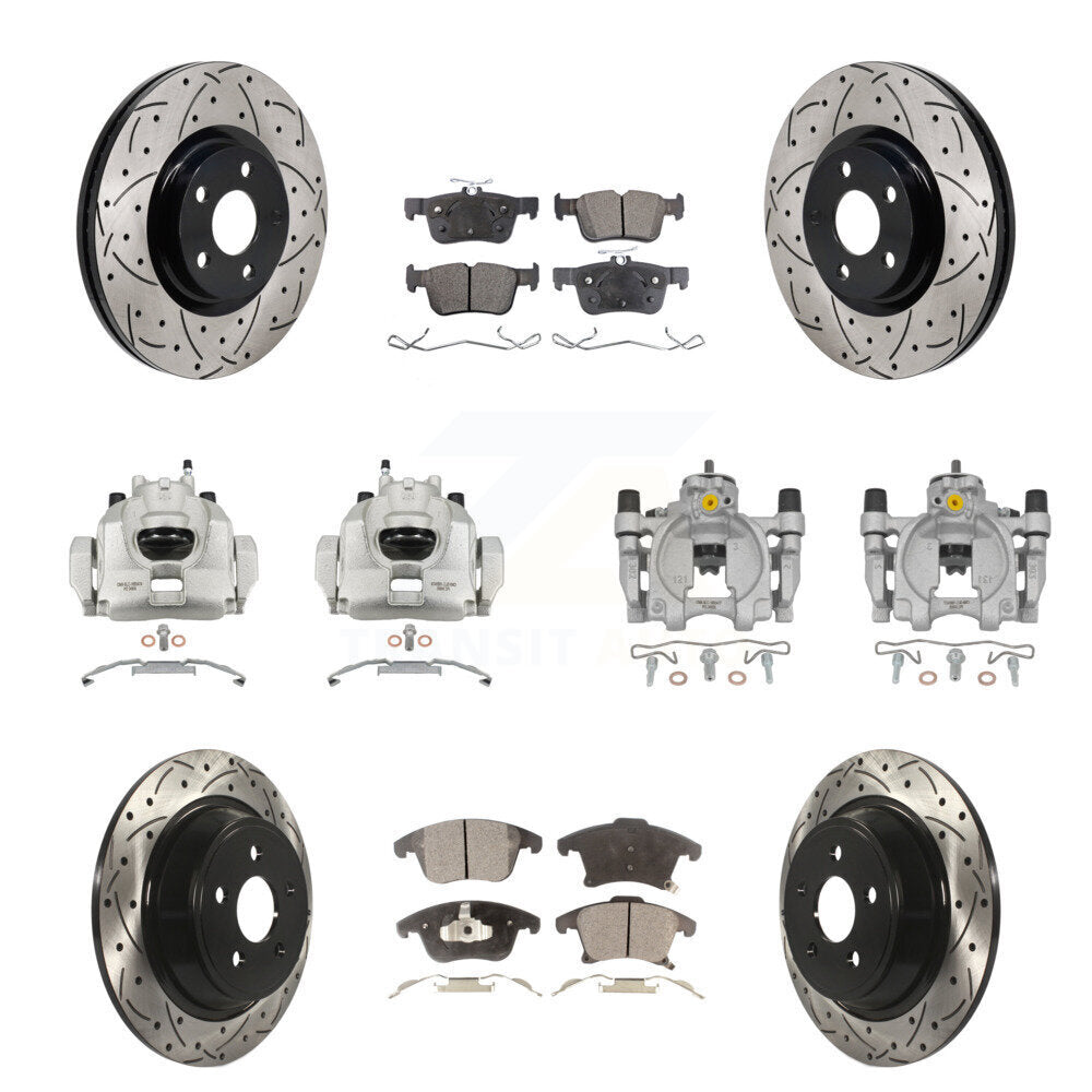 Front Rear Brake Caliper Drilled Slot Rotor Semi-Metallic Pad Kit (10Pc) For Lincoln MKZ KCD-100685P