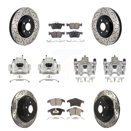 Front Rear Brake Caliper Drilled Slot Rotor Semi-Metallic Pad Kit (10Pc) For Lincoln MKZ KCD-100685P