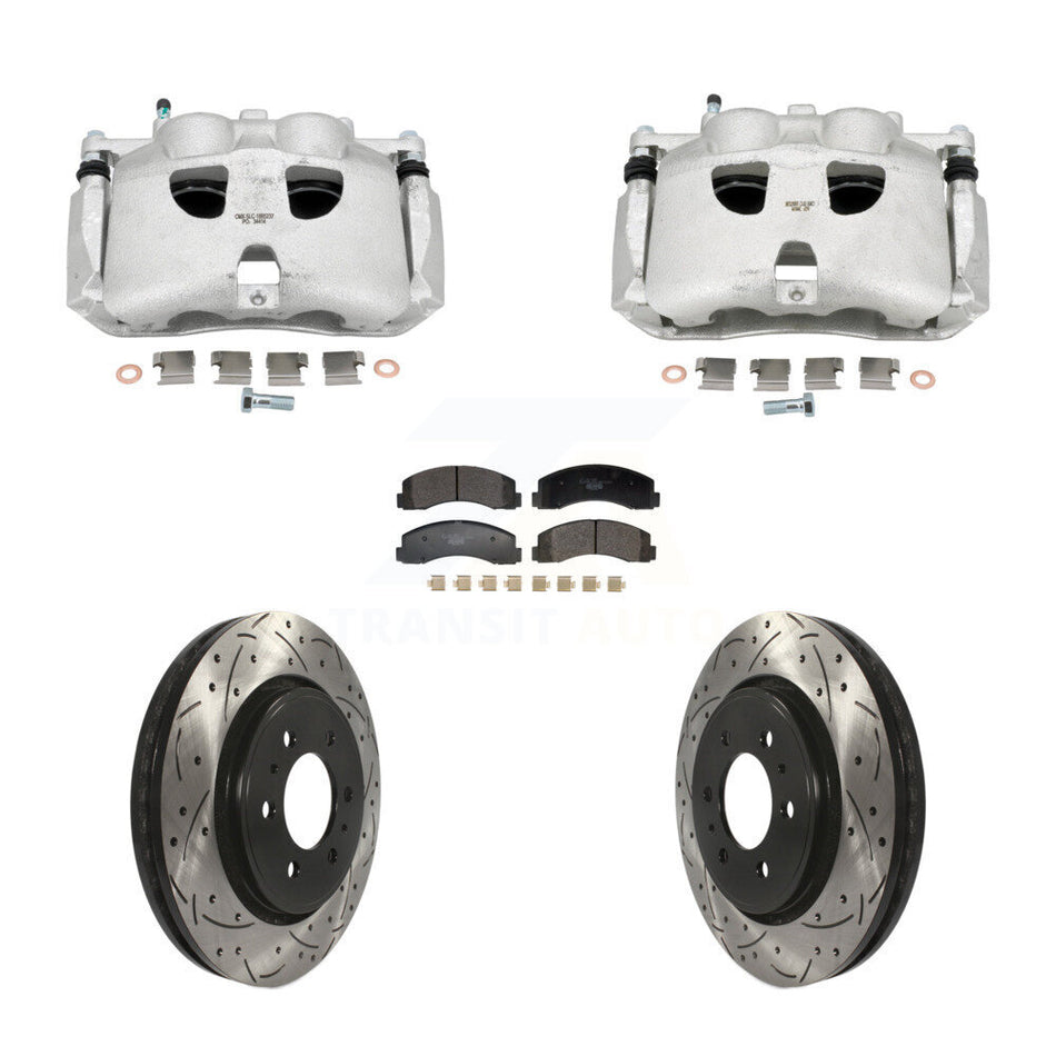 Front Brake Coated Caliper Drill Slot Rotors Ceramic Pad Kit For Ford Expedition Lincoln KCD-100685T