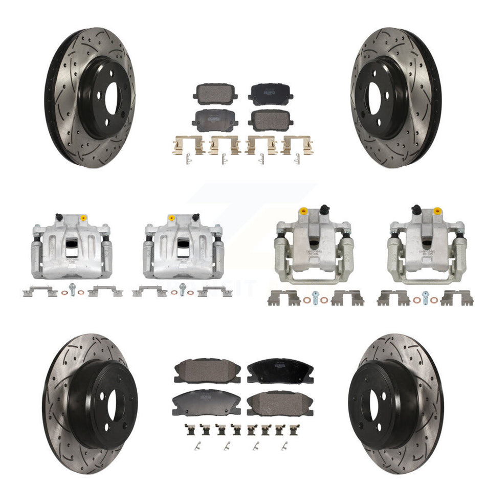 Front Rear Brake Caliper Drill Slot Rotor Semi-Metallic Pad Kit (10Pc) For Dodge Charger KCD-100686P
