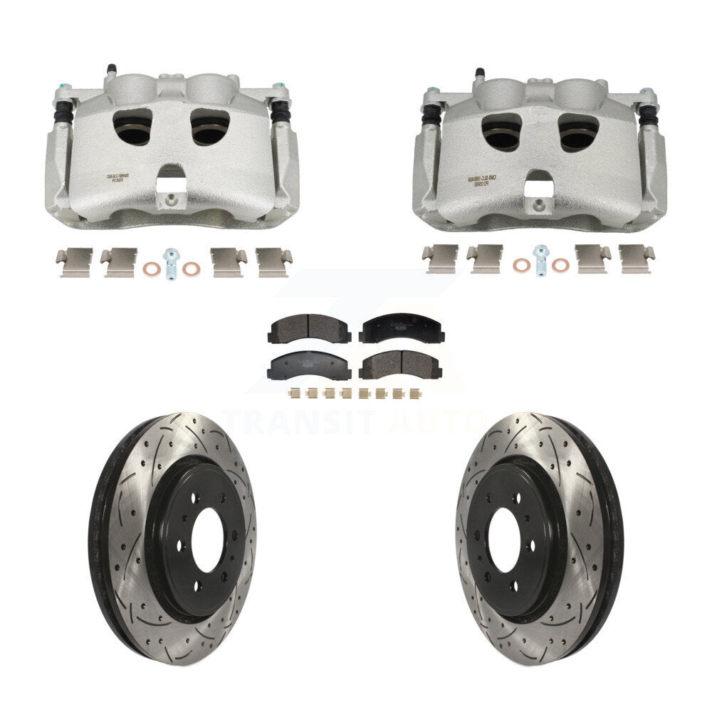 Front Brake Coated Caliper Drill Slotted Rotors Ceramic Pad Kit For 2018-2020 Ford F-150 KCD-100686T