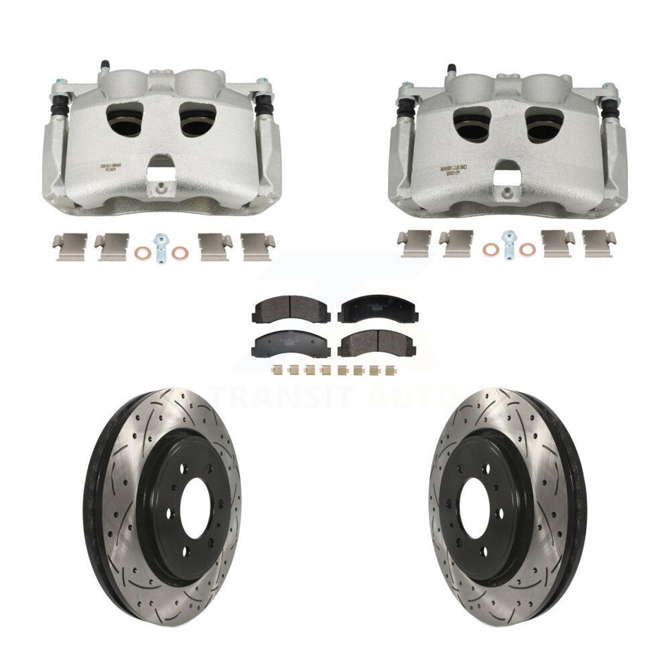 Front Brake Coated Caliper Drill Slotted Rotors Ceramic Pad Kit For 2018-2020 Ford F-150 KCD-100686T