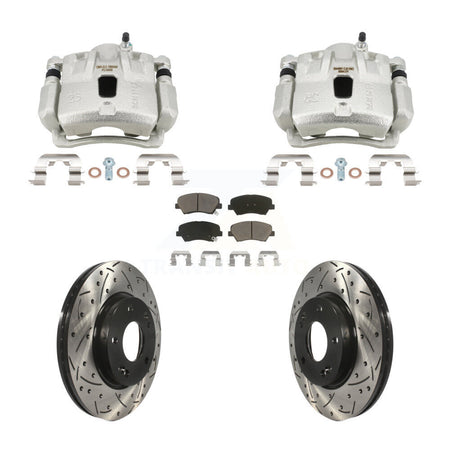 Front Brake Coated Caliper Drill Slotted Rotor Ceramic Pad Kit For Hyundai Elantra Coupe KCD-100687C