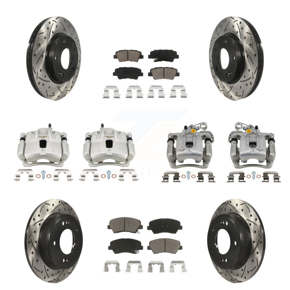 Front Rear Brake Caliper Drill Slotted Rotors Ceramic Pad Kit (10Pc) For Hyundai Elantra KCD-100688C