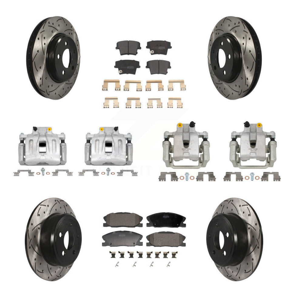 Front Rear Brake Caliper Drill Slot Rotor Semi-Metallic Pad Kit (10Pc) For Dodge Charger KCD-100688P