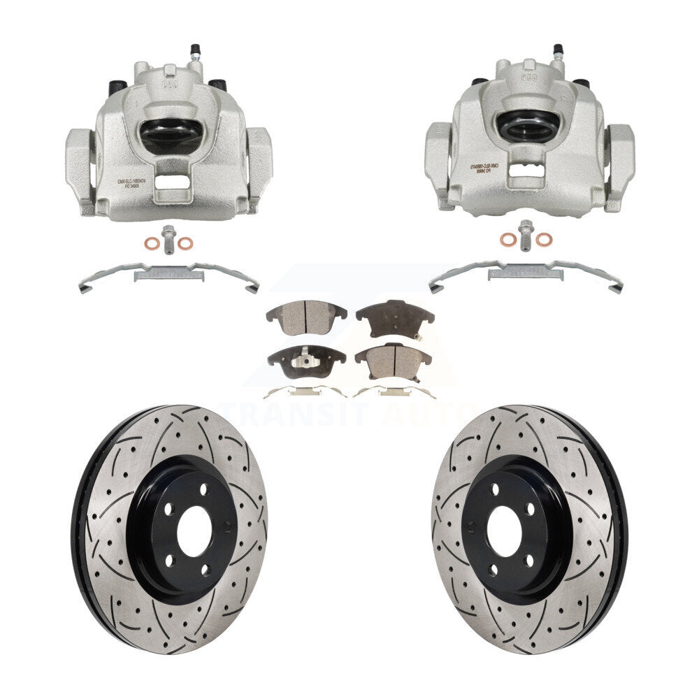 Front Disc Brake Coated Caliper Drilled Slotted Rotors & Ceramic Pad Kit For Lincoln MKZ KCD-100688T