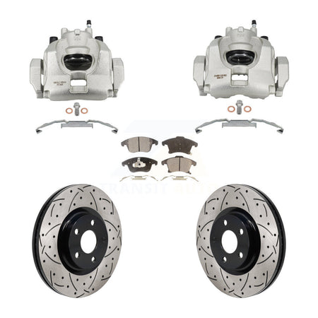 Front Disc Brake Coated Caliper Drilled Slotted Rotors & Ceramic Pad Kit For Lincoln MKZ KCD-100688T