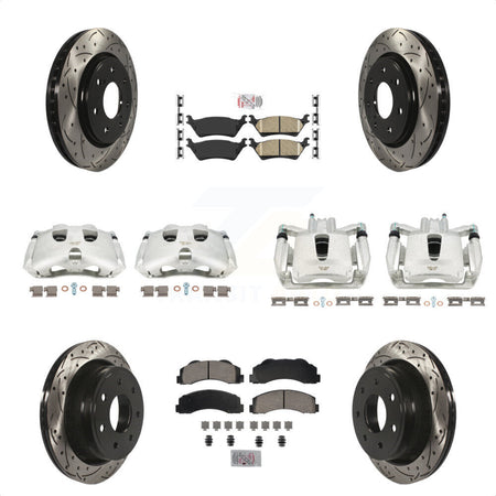 Front Rear Disc Brake Coated Caliper Drilled Slotted Rotors And Ceramic Pads Kit (10Pc) For 2012-2014 Ford F-150 With 7 Lug Wheels KCD-100689N by Transit Auto