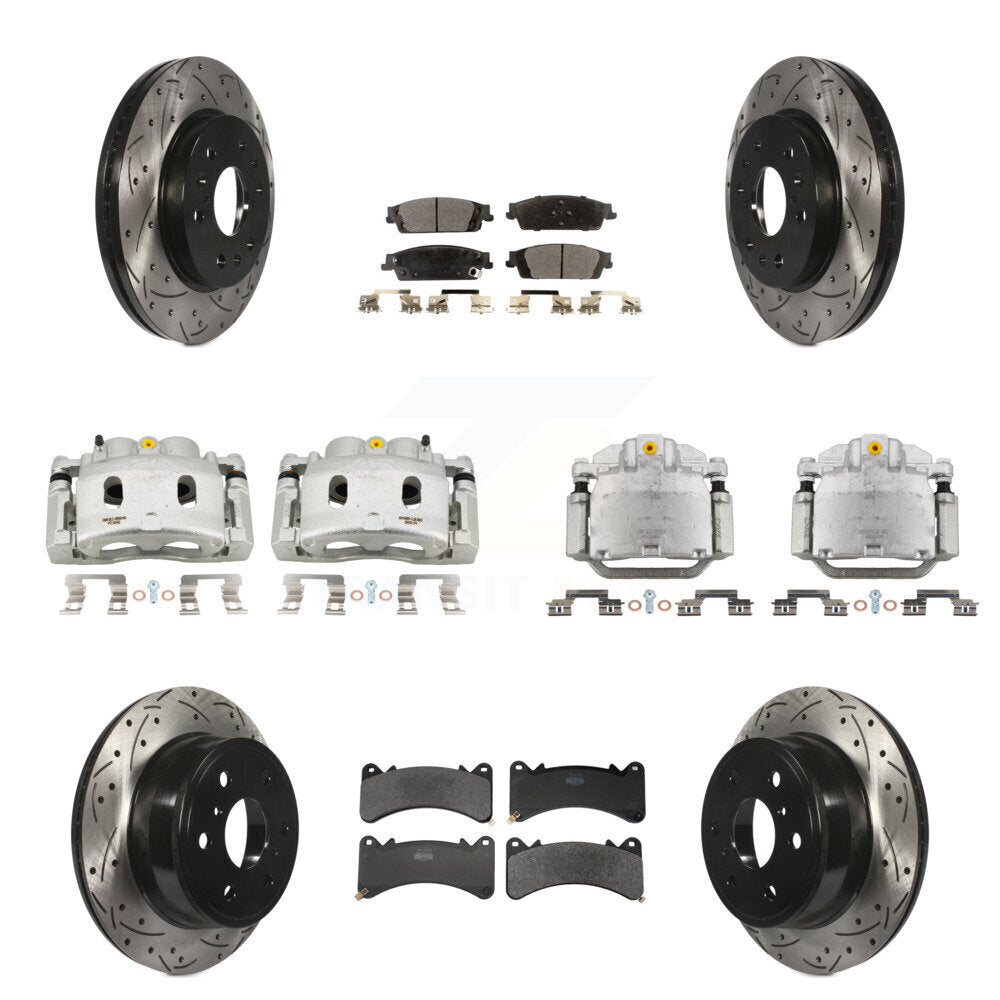 Front Rear Brake Caliper Drill Slot Rotor Semi-Metallic Pad Kit (10Pc) For GMC Sierra XL KCD-100689P