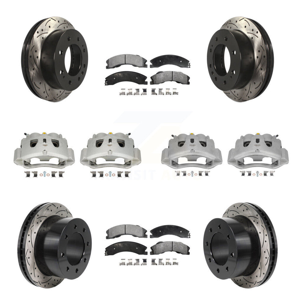 Front Rear Brake Caliper Drill Slot Rotor Semi-Metallic Pad Kit (10Pc) For GMC Sierra HD KCD-100690P