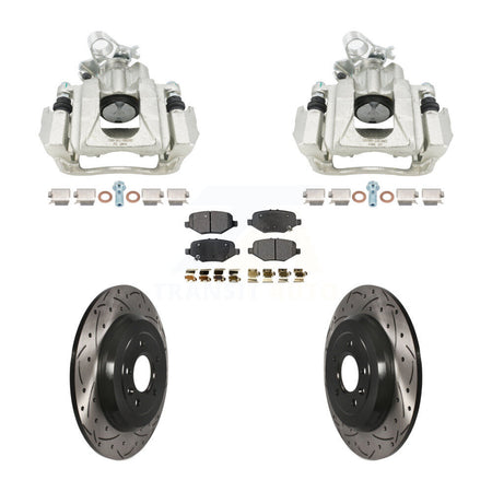 Rear Disc Brake Coated Caliper Drill Slot Rotors Semi-Metallic Pad Kit For Ford Explorer KCD-100692P