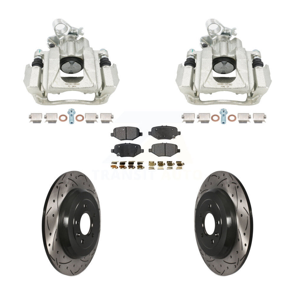 Rear Disc Brake Coated Caliper Drill Slot Rotors Semi-Metallic Pad Kit For Ford Explorer KCD-100692P