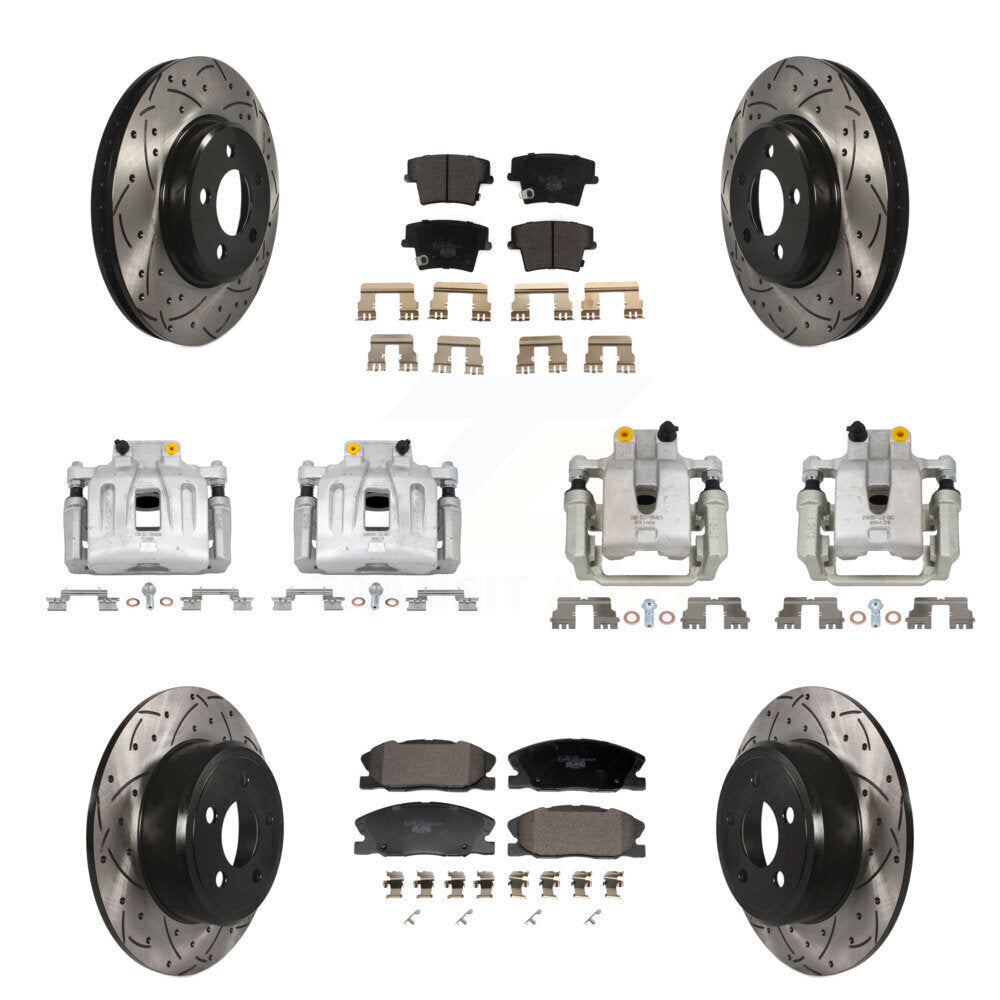 Front Rear Brake Coat Caliper Drill Slot Rotors Ceramic Pad Kit (10Pc) For Dodge Charger KCD-100692T