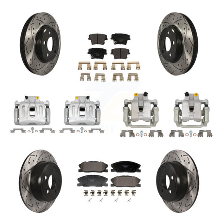 Front Rear Brake Coat Caliper Drill Slot Rotors Ceramic Pad Kit (10Pc) For Dodge Charger KCD-100692T