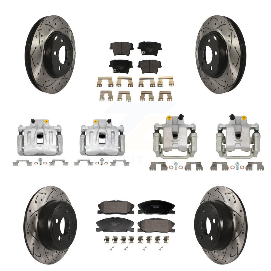 Front Rear Brake Coat Caliper Drill Slot Rotors Ceramic Pad Kit (10Pc) For Dodge Charger KCD-100692T