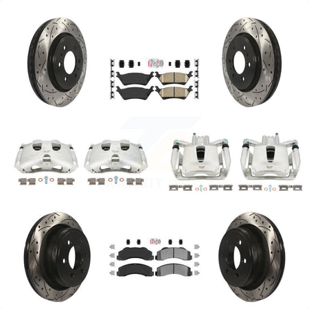 Front Rear Disc Brake Coated Caliper Drilled Slotted Rotors And PADSMATERIAL Pads Kit (10Pc) For Ford F-150 KCD-100693N by Transit Auto