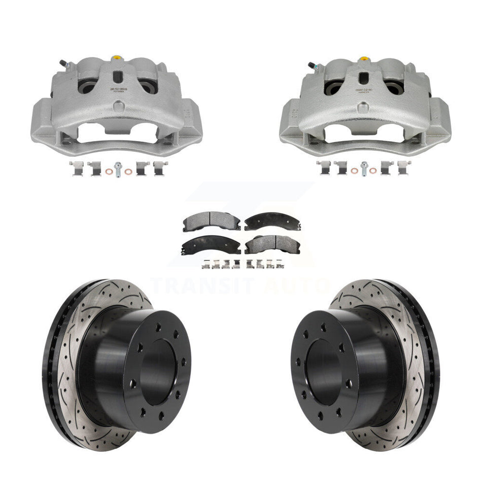 Rear Brake Coated Caliper Drill Slot Rotors Semi-Metallic Pad Kit For GMC Sierra 3500 HD KCD-100693P