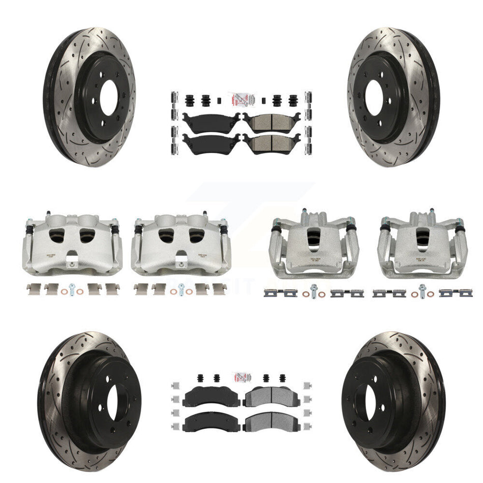 Front Rear Disc Brake Coated Caliper Drilled Slotted Rotors And Semi-Metallic Pads Kit (10Pc) For Ford F-150 KCD-100694N