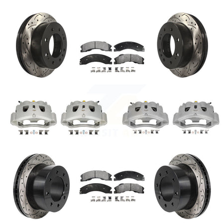 Front Rear Brake Caliper Drill Slot Rotors Ceramic Pad Kit (10Pc) For GMC Sierra 3500 HD KCD-100695T