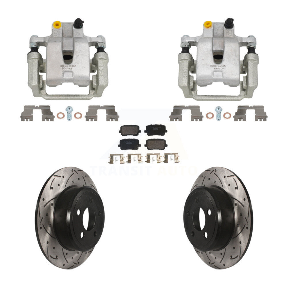 Rear Disc Brake Coated Caliper Drilled Slotted Rotor & Ceramic Pad Kit For Dodge Charger KCD-100696T
