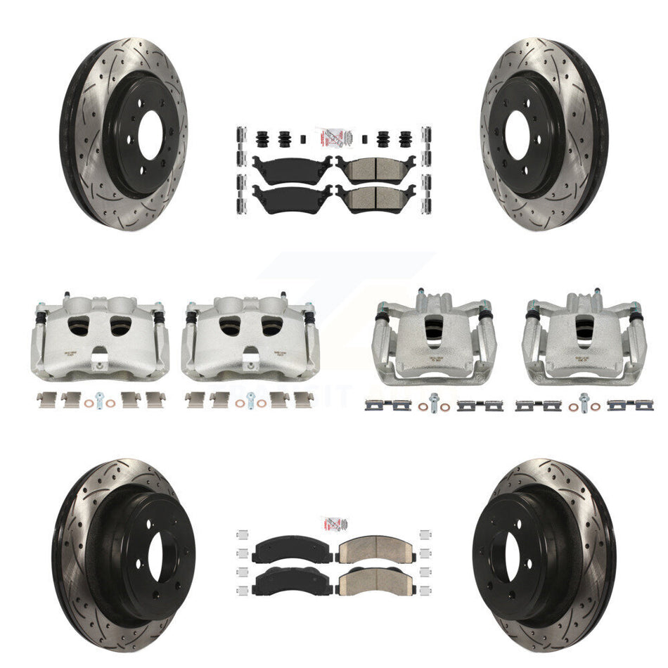 Front Rear Disc Brake Coated Caliper Drilled Slotted Rotors And PADSMATERIAL Pads Kit (10Pc) For Ford F-150 KCD-100697N