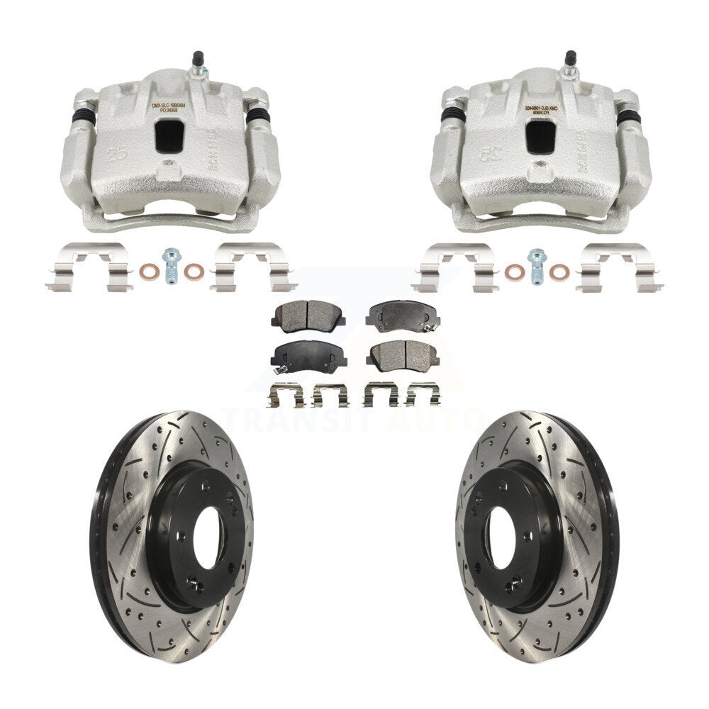 Front Brake Caliper Drill Slotted Rotors Semi-Metallic Pad Kit For Hyundai Elantra Coupe KCD-100697P