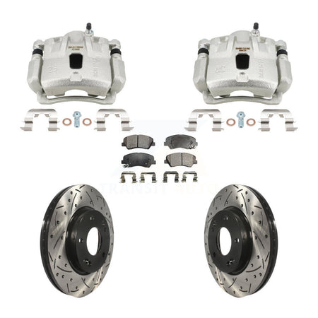 Front Brake Caliper Drill Slotted Rotors Semi-Metallic Pad Kit For Hyundai Elantra Coupe KCD-100697P