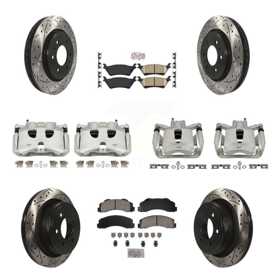 Front Rear Disc Brake Coated Caliper Drilled Slotted Rotors And Ceramic Pads Kit (10Pc) For Ford F-150 KCD-100698N