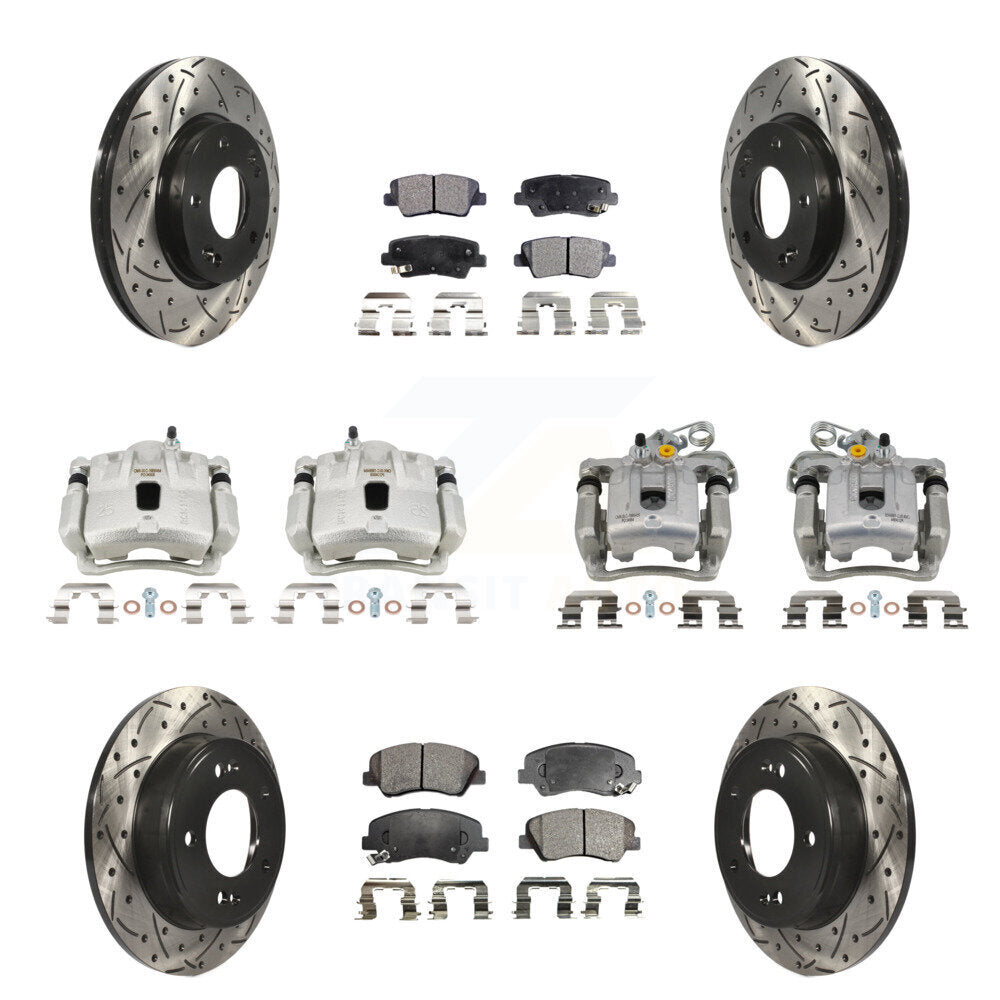 Front Rear Brake Caliper Drill Slot Rotor Semi-Metallic Pad Kit (10Pc) For Hyundai Coupe KCD-100698P