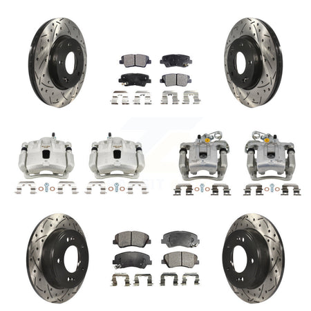 Front Rear Brake Caliper Drill Slot Rotor Semi-Metallic Pad Kit (10Pc) For Hyundai Coupe KCD-100698P