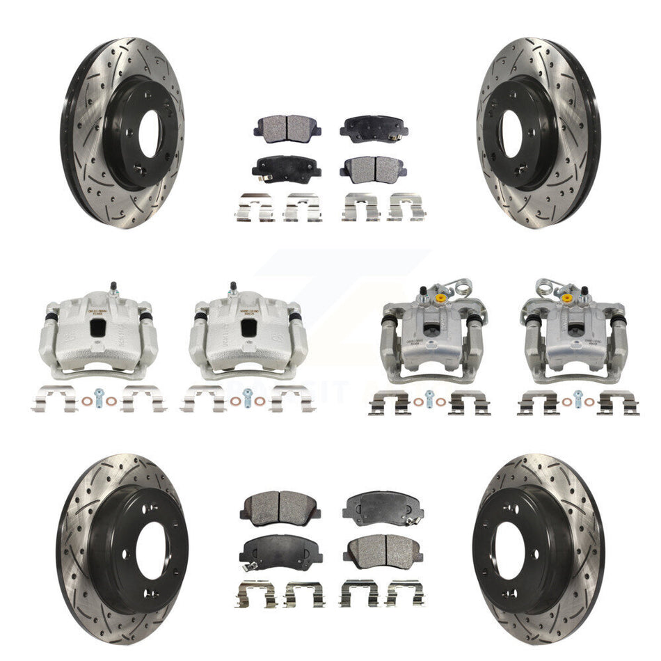 Front Rear Brake Caliper Drill Slot Rotor Semi-Metallic Pad Kit (10Pc) For Hyundai Coupe KCD-100698P