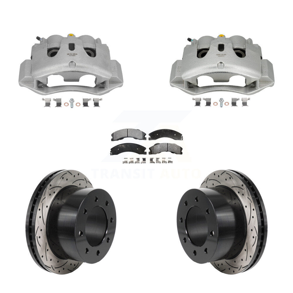 Rear Brake Caliper Drill Slotted Rotors Ceramic Pad Kit For GMC Sierra 3500 HD Chevrolet KCD-100698T
