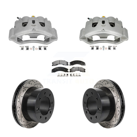Rear Brake Caliper Drill Slotted Rotors Ceramic Pad Kit For GMC Sierra 3500 HD Chevrolet KCD-100698T
